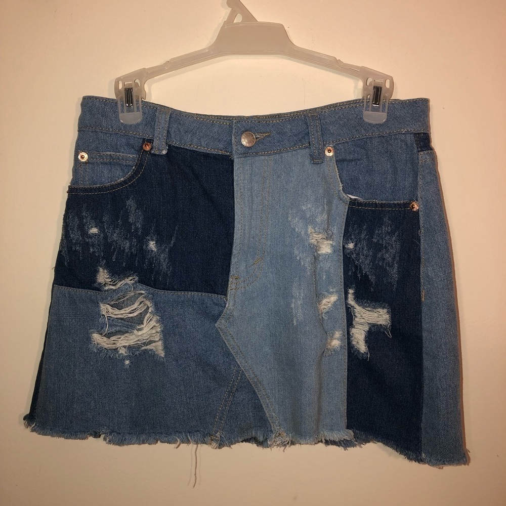Sunset + Spring Patchwork Denim Mini Jean Skirt M - image 8